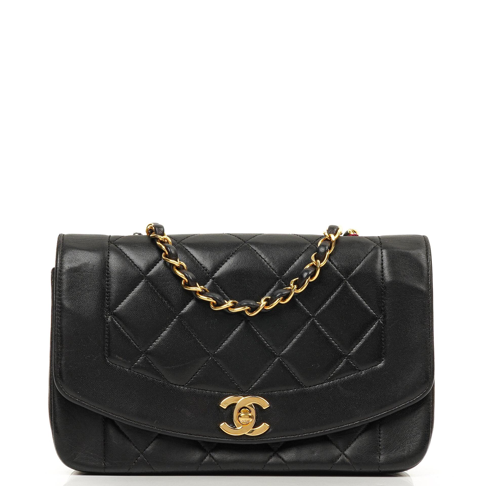 Chanel Vintage Diana Small Flap Bag Black Quilted Lambskin 24K Gold-Plated Hardware