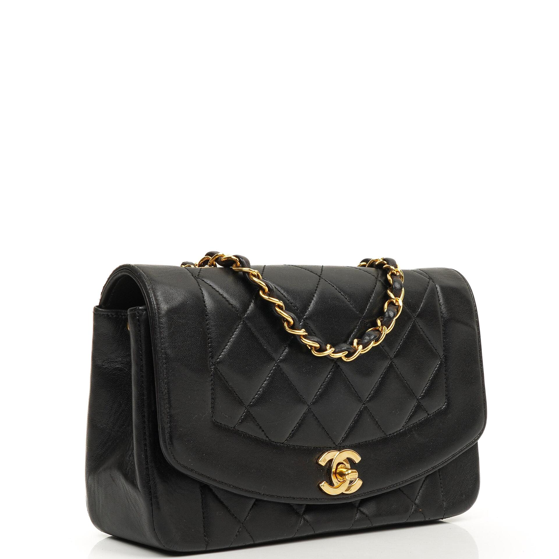 Chanel Vintage Diana Small Flap Bag Black Quilted Lambskin 24K Gold-Plated Hardware