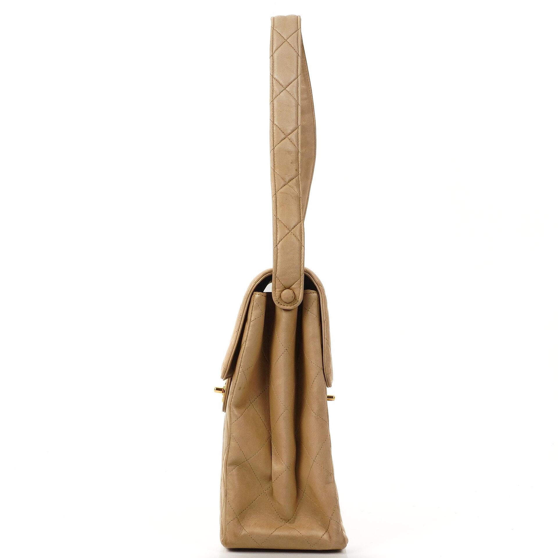 Chanel Vintage Double-Faced Flap Bag in Beige Quilted Lambskin with 24K Gold-Plated Hardware