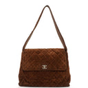 Chanel Vintage Flap Bag Brown Quilted Suede With Silver-Tone Hardware