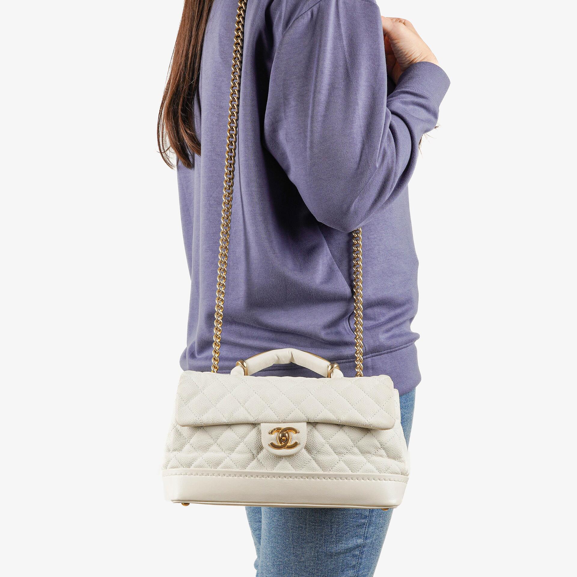 Chanel Vintage Globe Trotter White Caviar Flap Bag