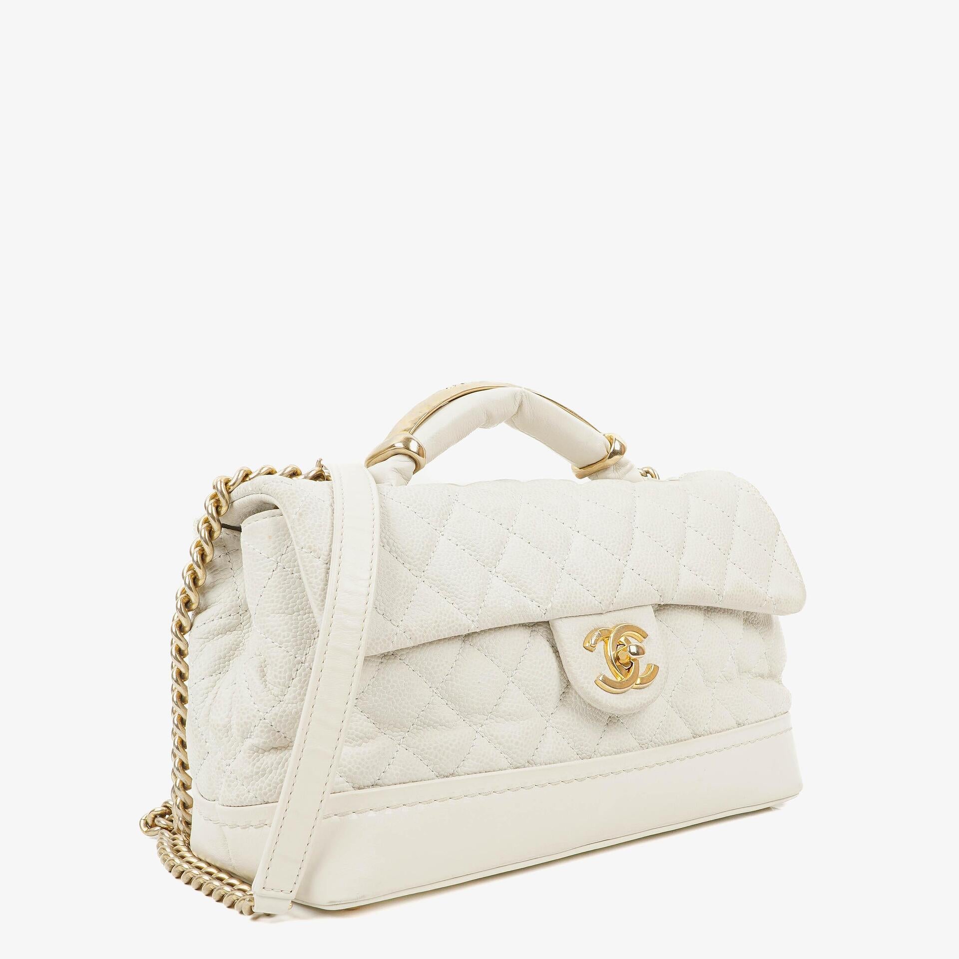 Chanel Vintage Globe Trotter White Caviar Flap Bag
