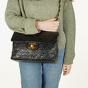 Chanel Vintage Jumbo Classic Single Flap Bag Black Patent Leather With 24K Gold-Plated Hardware