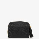 Chanel Vintage Large Camera Tassel Bag In Black Quilted Caviar Leather