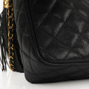 Chanel Vintage Large Camera Tassel Bag In Black Quilted Caviar Leather