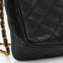 Chanel Vintage Large Camera Tassel Bag In Black Quilted Caviar Leather