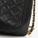 Chanel Vintage Large Camera Tassel Bag In Black Quilted Caviar Leather