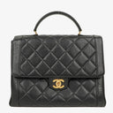 Chanel Large Kelly Top Handle Black Quilted Caviar Leather With 24K Gold-Plated Hardware