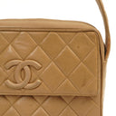 Chanel Vintage Medium Camera Tassel CC Front Flap Pocket Bag In Beige Quilted Lambskin