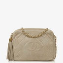 Chanel Vintage Medium CC Neutral Quilted Lambskin Camera Tassel Bag