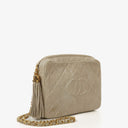 Chanel Vintage Medium CC Neutral Quilted Lambskin Camera Tassel Bag