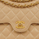 Chanel Vintage Medium Classic Double Flap Bag Beige Quilted Lambskin 24K Gold-Plated Hardware