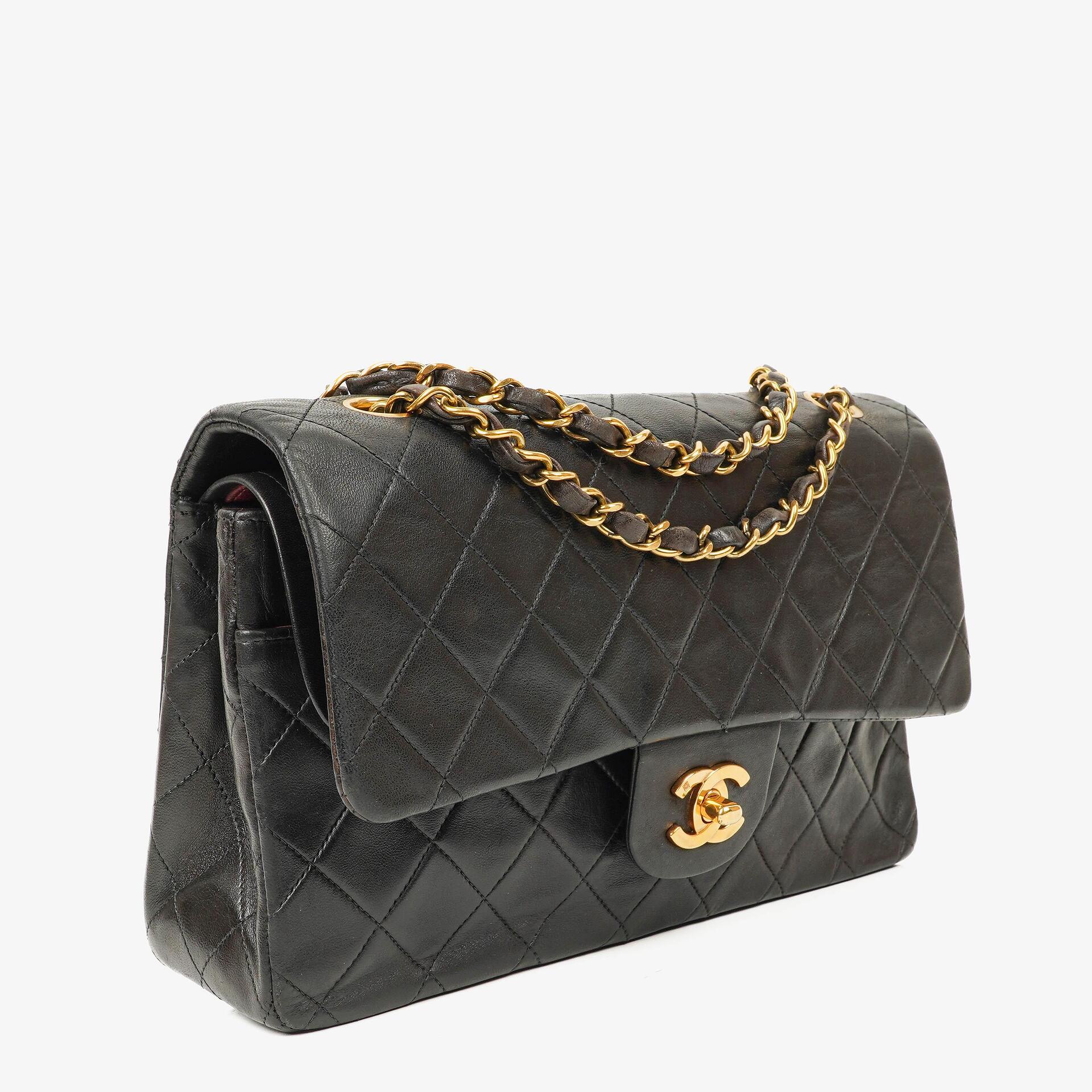 Chanel Vintage Medium Classic Double Flap Bag Black Quilted Lambskin 24K Gold-Plated Hardware, 1991-1994