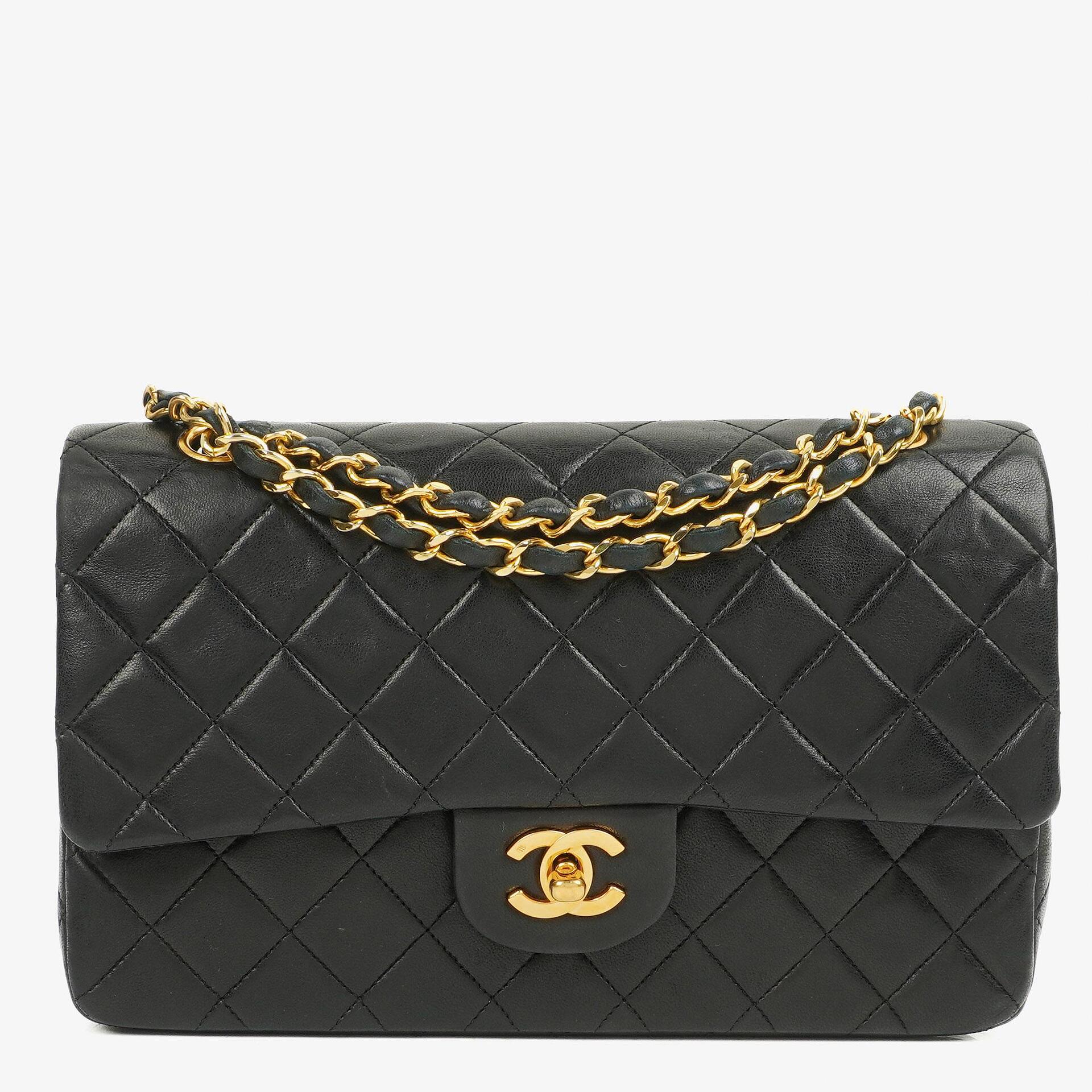 Chanel Vintage Medium Classic Double Flap Bag Black Quilted Lambskin 24K Gold-Plated Hardware