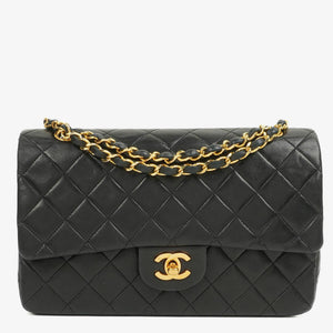 Chanel Vintage Medium Classic Double Flap Bag Black Quilted Lambskin 24K Gold-Plated Hardware