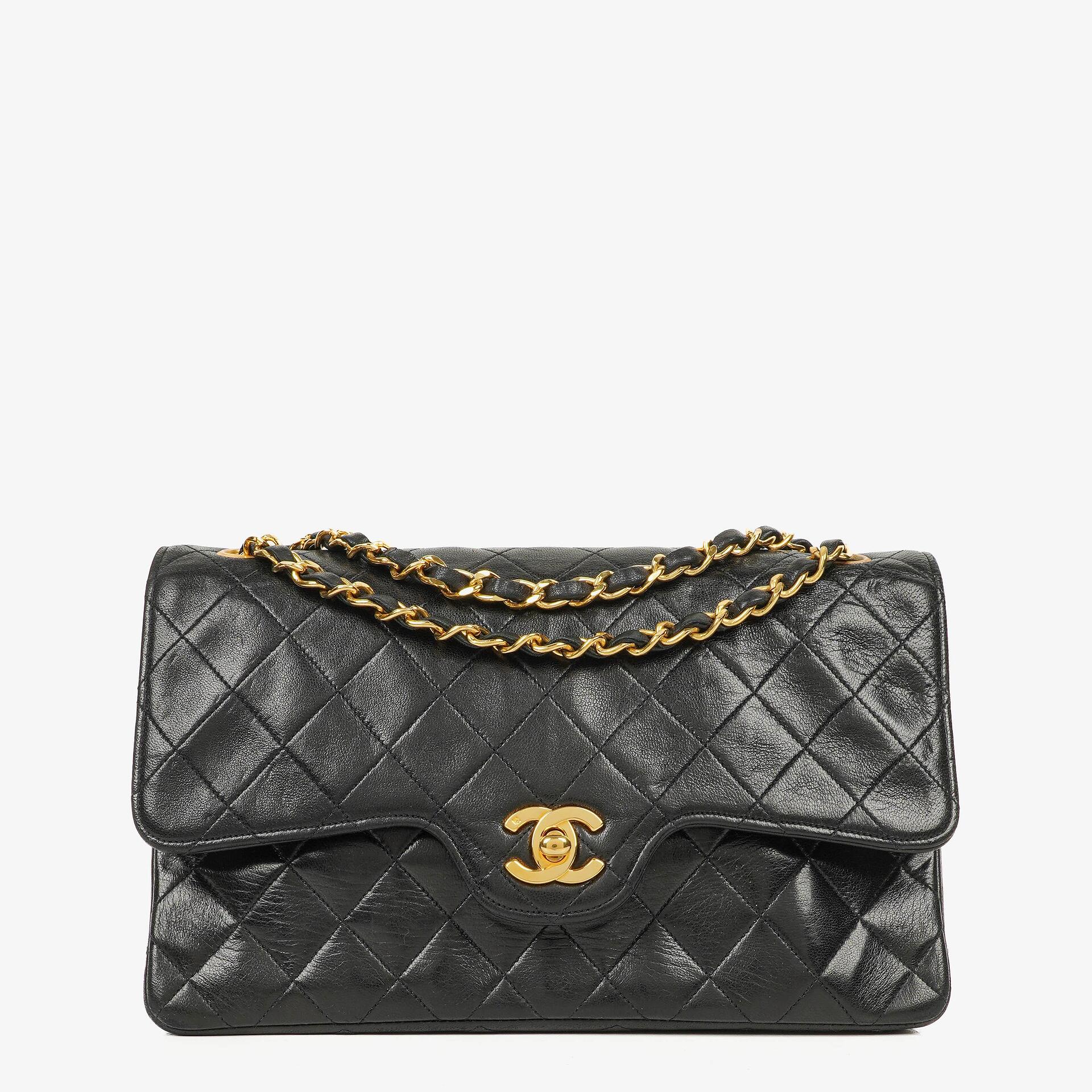 Chanel Vintage Medium Classic Double Flap Bag Black Quilted Lambskin 24K Gold-Plated Hardware
