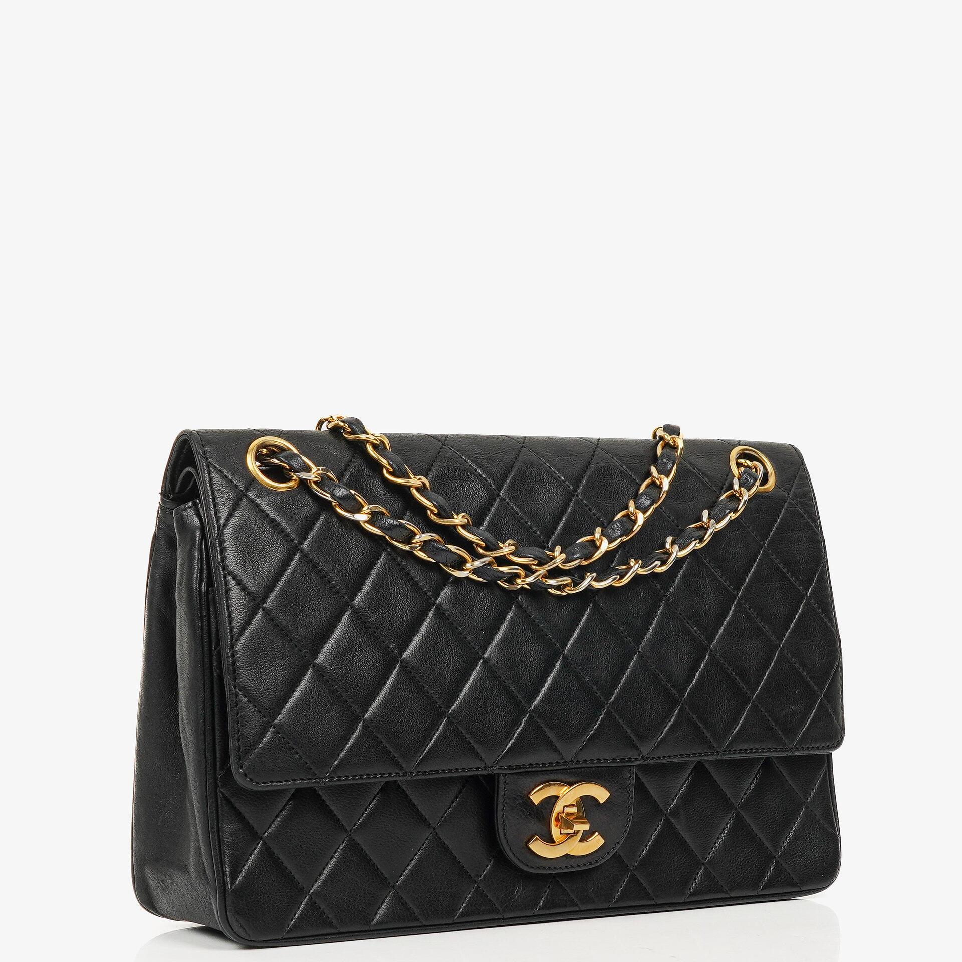 Chanel Vintage Medium Classic Double Flap Bag Black Quilted Lambskin With 24K Gold-Plated Hardware, 1986-1988