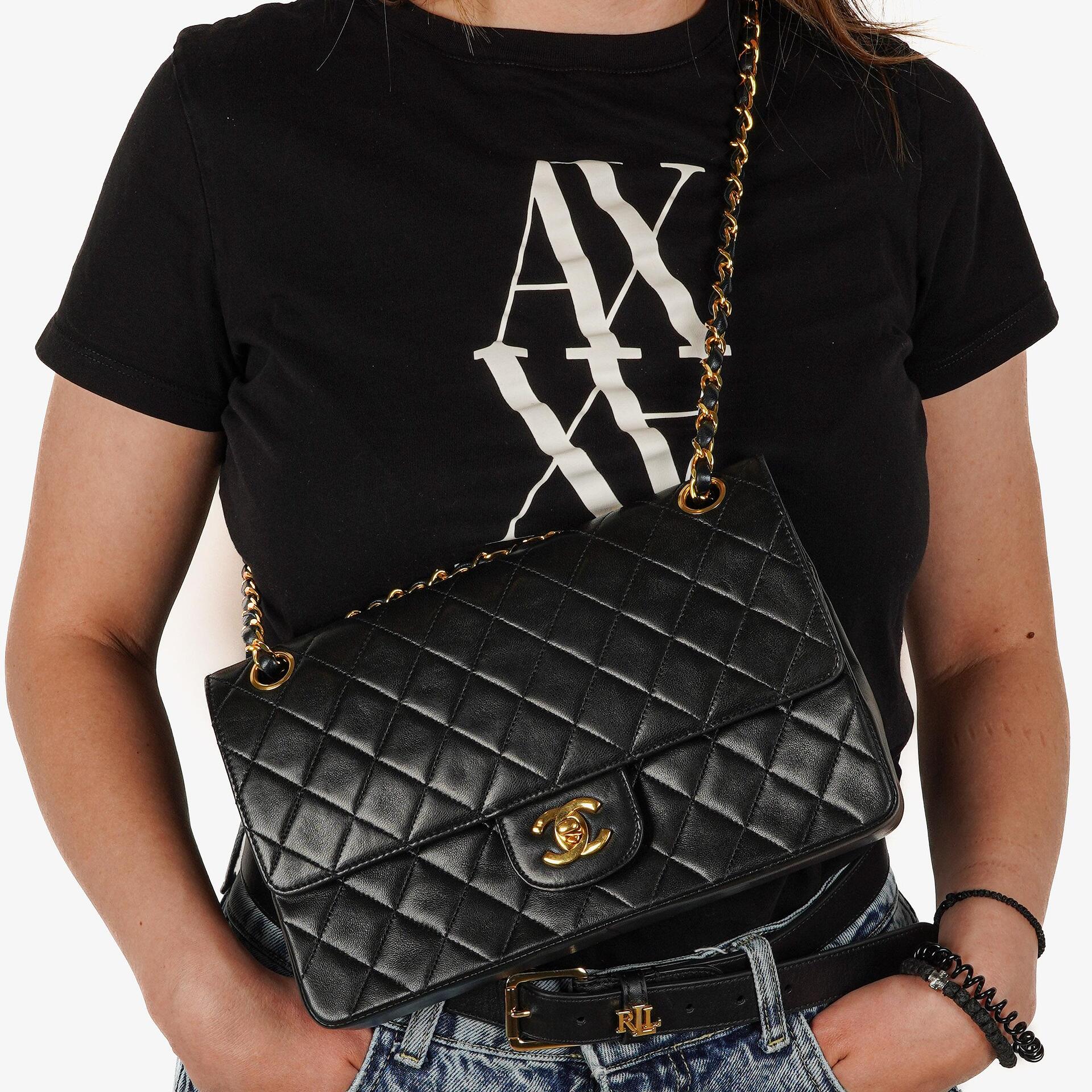 Chanel Vintage Medium Classic Double Flap Bag Black Quilted Lambskin With 24K Gold-Plated Hardware, 1986-1988