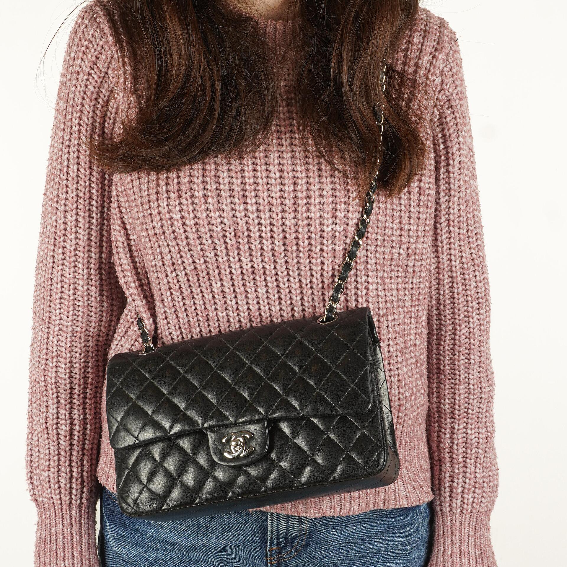 Chanel Vintage Medium Classic Double Flap Bag Black Quilted Lambskin With Silver-Tone Hardware
