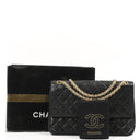 Chanel Vintage Timeless Classic Medium Double Flap Bag In Black Quilted Lambskin With 24K Gold-Plated Hardware And Mademoiselle Chain