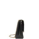 Chanel Vintage Timeless Classic Medium Double Flap Bag In Black Quilted Lambskin With 24K Gold-Plated Hardware And Mademoiselle Chain