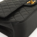Chanel Vintage Timeless Classic Medium Double Flap Bag In Black Quilted Lambskin With 24K Gold-Plated Hardware And Mademoiselle Chain