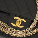 Chanel Vintage Timeless Classic Medium Double Flap Bag In Black Quilted Lambskin With 24K Gold-Plated Hardware And Mademoiselle Chain