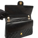 Chanel Vintage Timeless Classic Medium Double Flap Bag In Black Quilted Lambskin With 24K Gold-Plated Hardware And Mademoiselle Chain