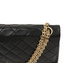 Chanel Vintage Timeless Classic Medium Double Flap Bag In Black Quilted Lambskin With 24K Gold-Plated Hardware And Mademoiselle Chain