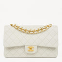 Chanel Vintage Medium Classic Double Flap Bag White Quilted Lambskin 24K Gold-Plated Hardware