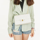 Chanel Vintage Medium Classic Double Flap Bag White Quilted Lambskin 24K Gold-Plated Hardware