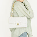 Chanel Vintage Medium Classic Double Flap Bag White Quilted Lambskin 24K Gold-Plated Hardware