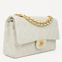 Chanel Vintage Medium Classic Double Flap Bag White Quilted Lambskin 24K Gold-Plated Hardware