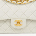 Chanel Vintage Medium Classic Double Flap Bag White Quilted Lambskin 24K Gold-Plated Hardware