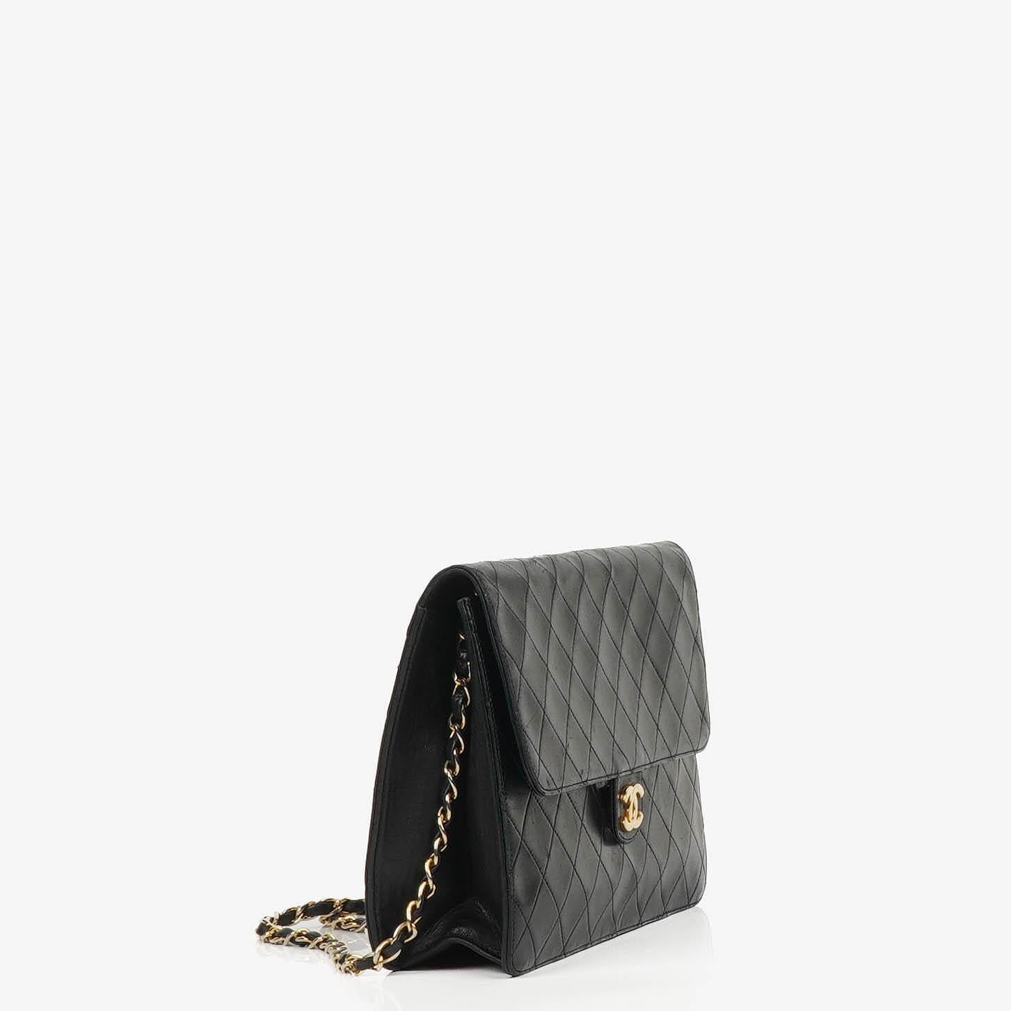 Chanel Vintage Medium Classic Single Flap Bag Black Quilted Lambskin With 24K Gold-Plated Hardware