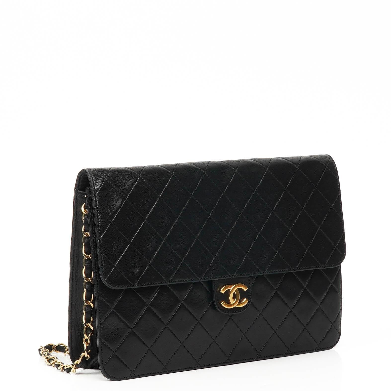 Chanel Vintage Medium Classic Single Flap Bag Black Quilted Lambskin With 24K Gold-Plated Hardware