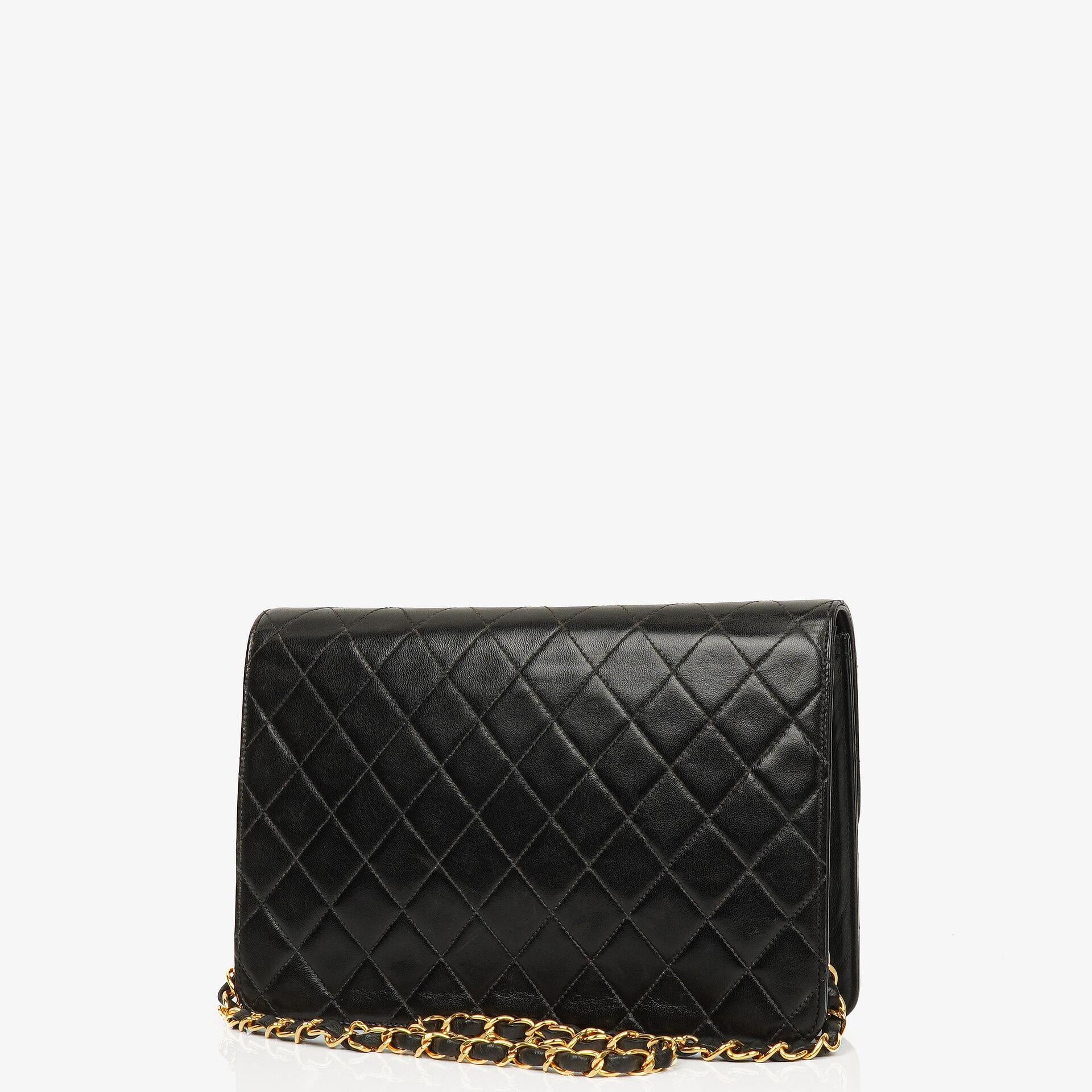 Chanel Vintage Medium Classic Single Flap Bag Black Quilted Lambskin With 24K Gold-Plated Hardware