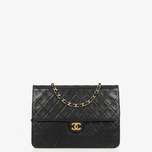 Chanel Vintage Medium Classic Single Flap Bag Black Quilted Lambskin With 24K Gold-Plated Hardware