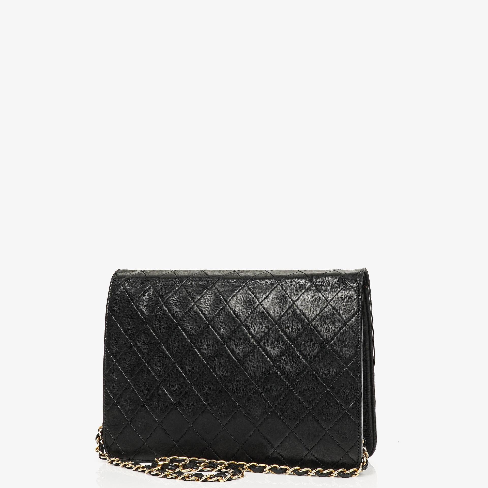 Chanel Vintage Medium Classic Single Flap Bag Black Quilted Lambskin With 24K Gold-Plated Hardware