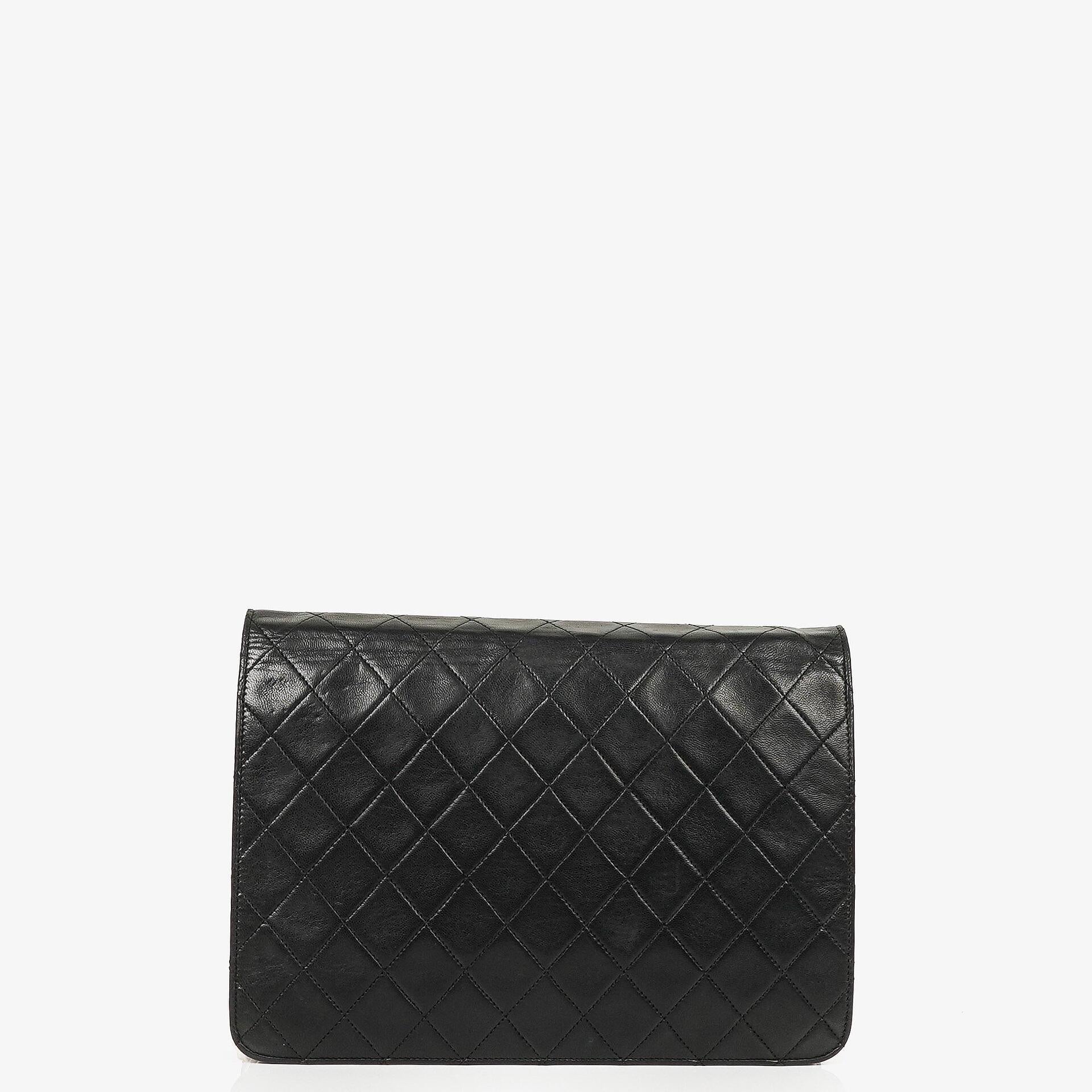 Chanel Vintage Medium Classic Single Flap Bag Black Quilted Lambskin With 24K Gold-Plated Hardware