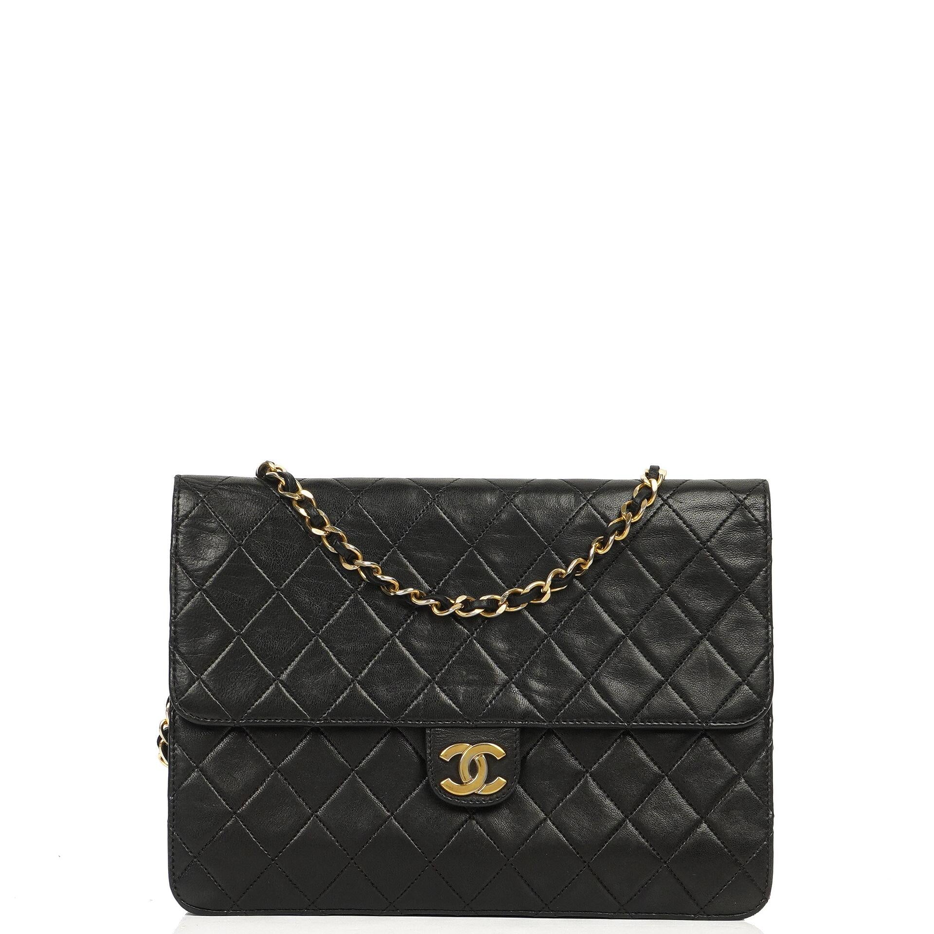 Chanel Vintage Medium Classic Single Flap Bag Black Quilted Lambskin With Gold-Tone Hardware