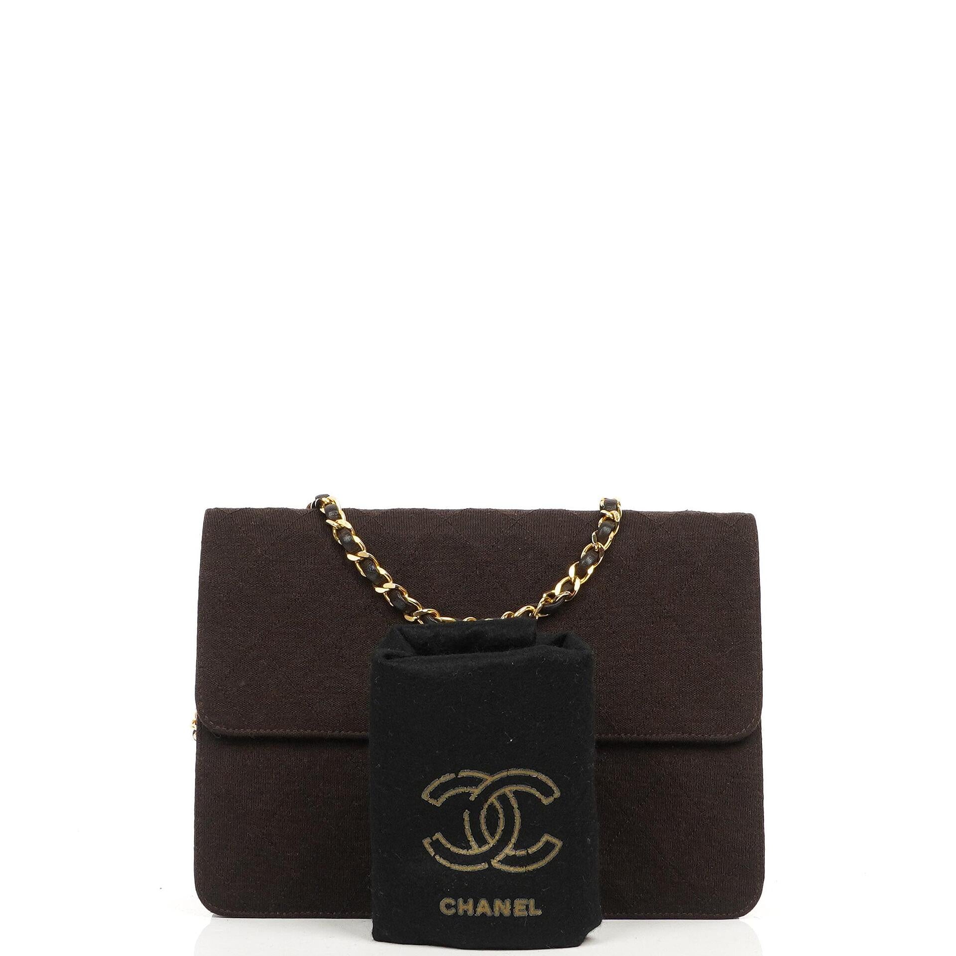 Chanel Vintage Medium Classic Single Flap Bag Brown Quilted Jersey With Gold-Tone Hardware