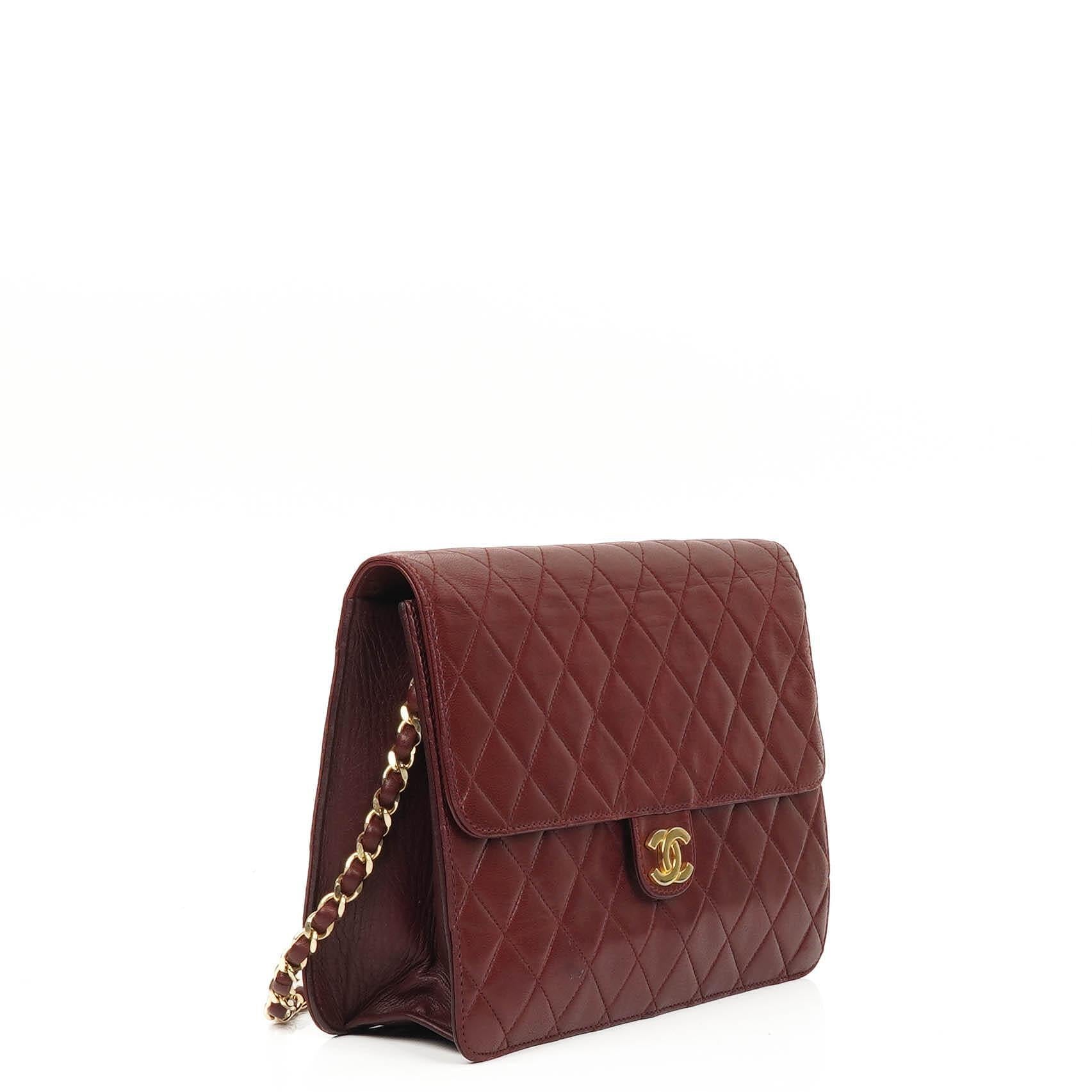 Chanel Vintage Medium Classic Single Flap Bag Burgundy Quilted Lambskin With Gold-Tone Hardware