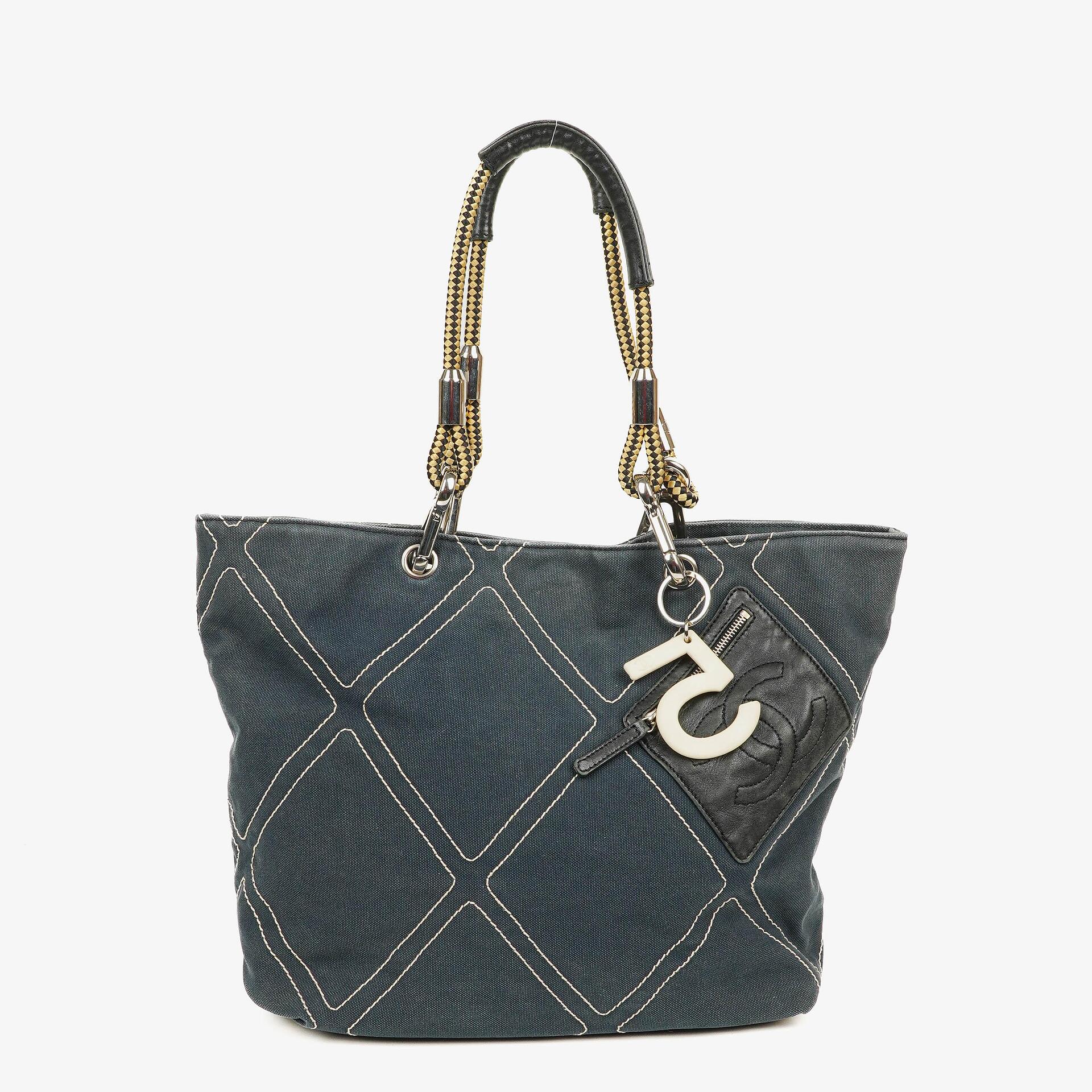 Chanel Vintage Medium Cruise Line No.5 Navy Quilted Canvas Tote Bag