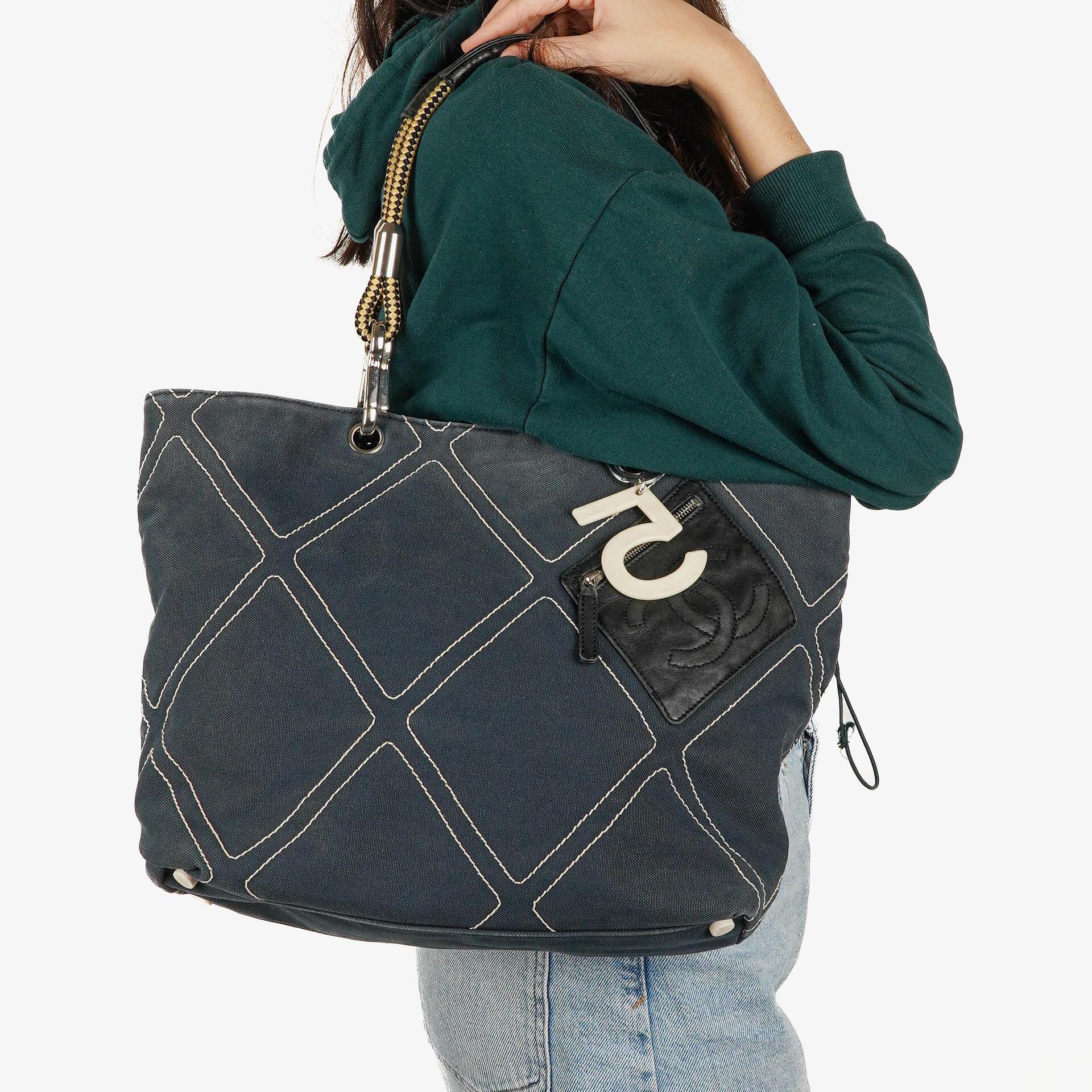 Chanel Vintage Medium Cruise Line No.5 Navy Quilted Canvas Tote Bag