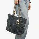 Chanel Vintage Medium Cruise Line No.5 Navy Quilted Canvas Tote Bag