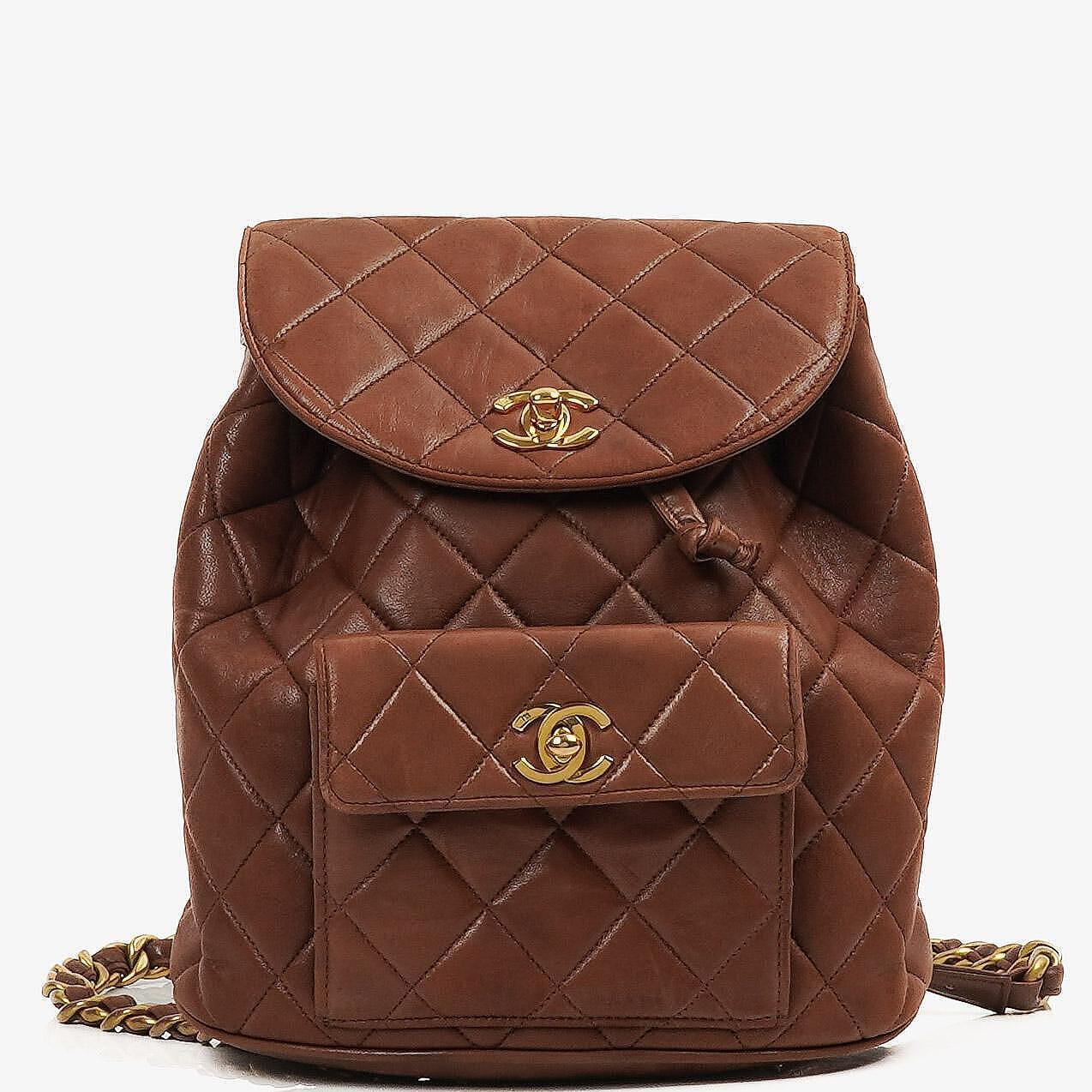 Chanel Vintage Medium Duma CC Timeless Classic Brown Quilted Lambskin Backpack 24K Gold-Plated Hardware
