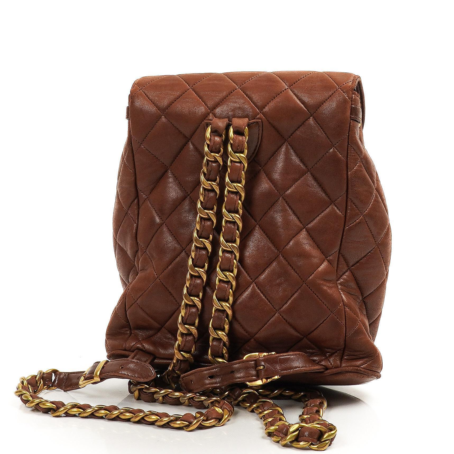 Chanel Vintage Medium Duma CC Timeless Classic Brown Quilted Lambskin Backpack 24K Gold-Plated Hardware