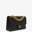 Chanel Vintage Medium Timeless Classic Double Flap Bag Black Quilted Lambskin 24K Gold-Plated Hardware And Mademoiselle Chain