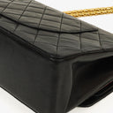 Chanel Vintage Medium Timeless Classic Double Flap Bag Black Quilted Lambskin 24K Gold-Plated Hardware And Mademoiselle Chain